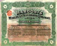 Certificato della Marconi's Wireless Telegraph Company Limited inglese